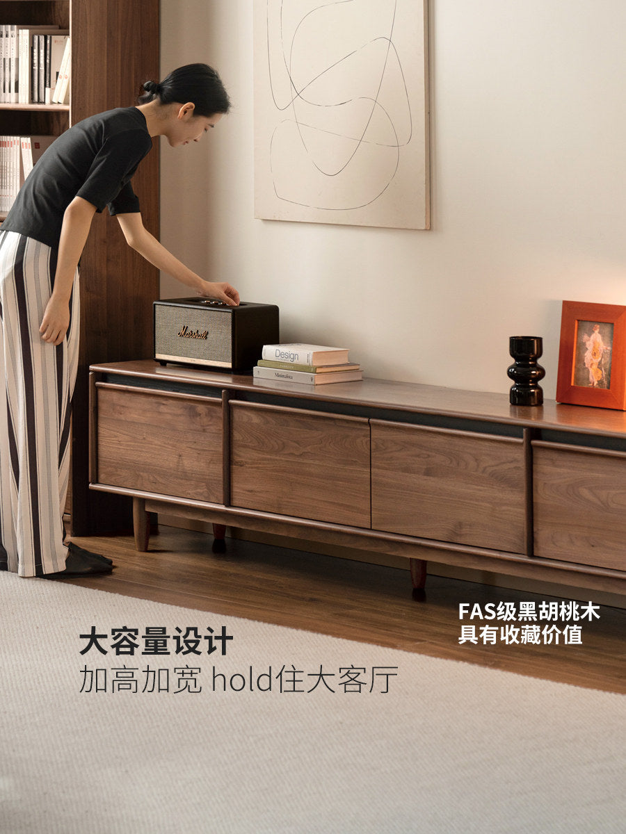 实木电视柜骨骼线黑胡桃木收纳储物柜客厅电视机柜